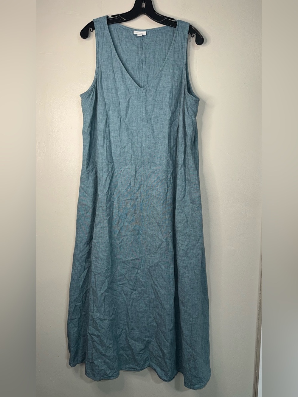 J. Jill Linen Blend Teal Blue Sleeveless V-Neck Maxi Dress